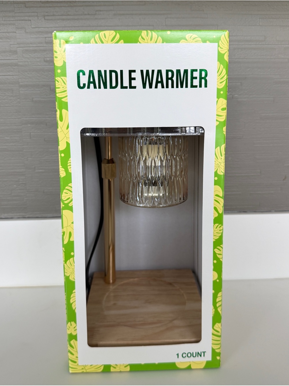 Candle Warmer with Gold Accent and Wood Base